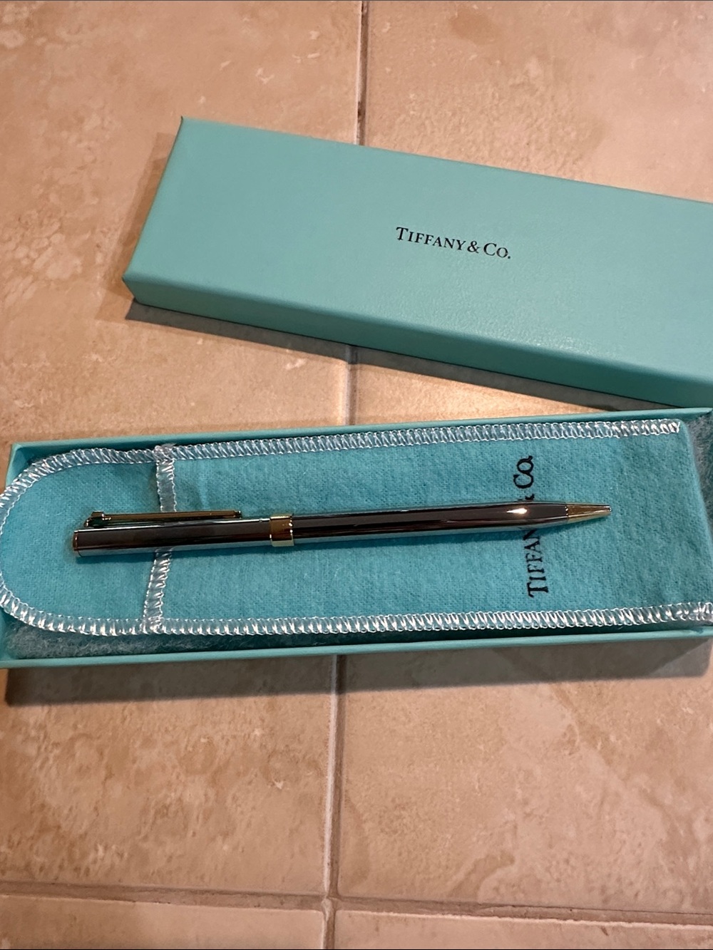 Tiffany & Co. Silver Ballpoint Pen with Tiffany Blue Sleeve